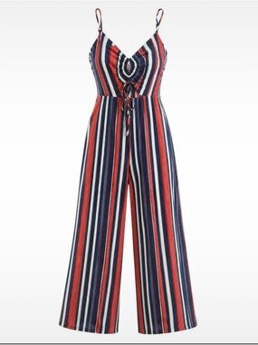 Wild Fable Sz MED Red White Blue  Striped Cutout Front Jumpsuit Wide Leg Cropped